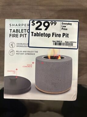 Sharper Image White Concrete Tabletop Fire Pit with Cork Trim